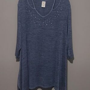 Faded Glory Women's Waterfall Blouse W/Keyhole Cutouts & Rhinestone Accents, 1X